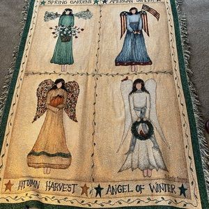 Woven fringe Tapestry 4 Angels seasonal throw blanket 74 x 52